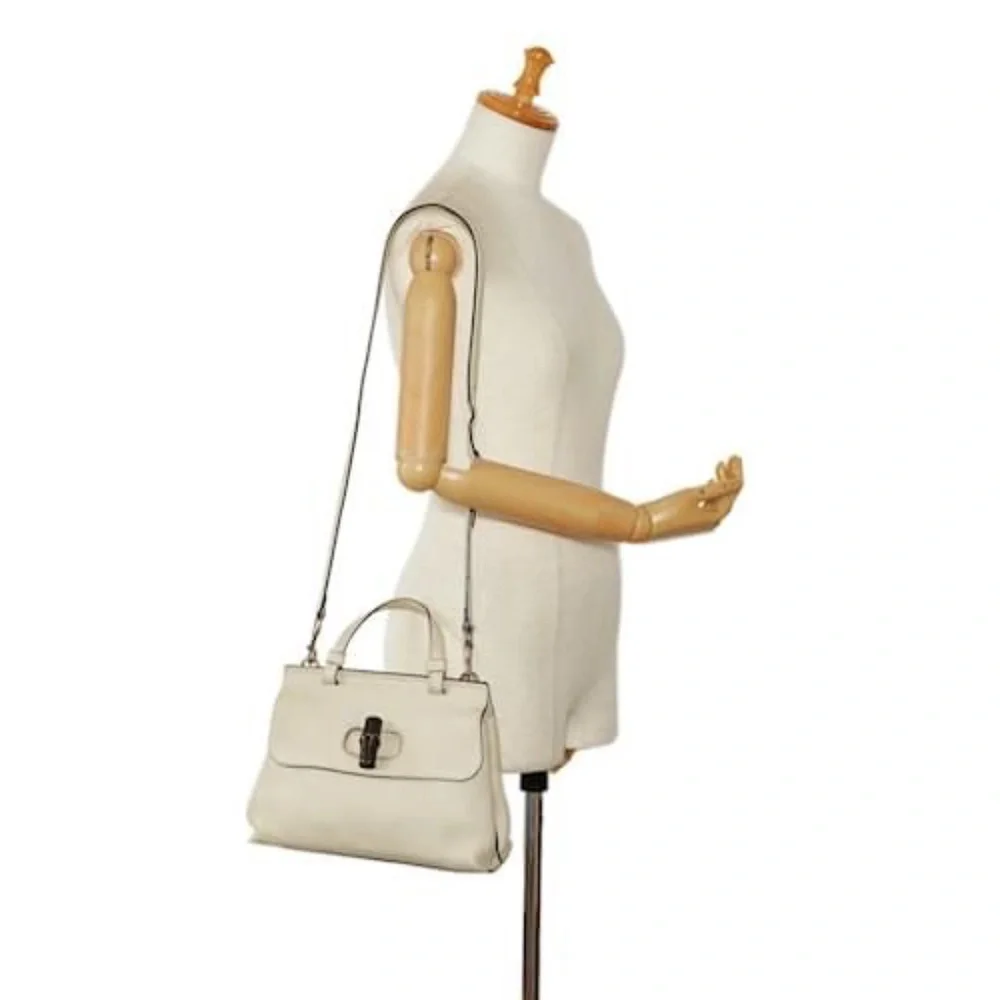 Authentic Gucci Small Bamboo Daily Satchel Bag Off-White